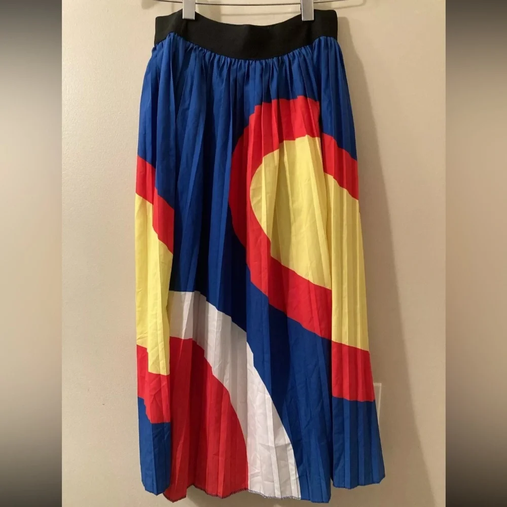 Retro Color Block Pleated Midi Skirt Size Small - Picture 3 of 6